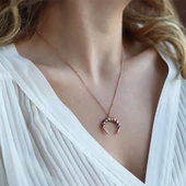 Renkli Zirkon Taşlı Hilal Modeli Rose Gold Kaplama Gümüş Kolye thumbnail 1