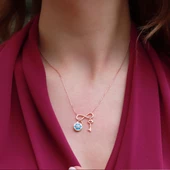 Sonsuzluğun Anahtarı Mineli Çift Taraflı Rose Gold Kaplama Gümüş Kolye thumbnail 3