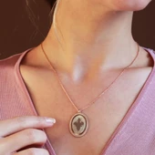 Zambak Figürlü Mine İşli Rose Gold Kaplama Gümüş Kolye thumbnail 1