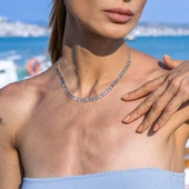 Baget Kesim Renkli Zirkon Taşlı Trend Gümüş Kolye thumbnail 4