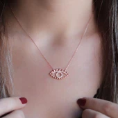 Rose Kaplama 925 Ayar Gümüş Zirkon Taşlı Göz Sembollü Kolye thumbnail 1