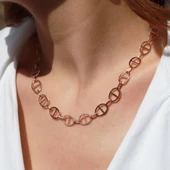 Trend Düğme Modeli Zirkon Taşlı Rose Gold Kaplama Gümüş Kolye thumbnail 3