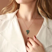 Yaprak Model Zirkon Taşlı Rose Gold Kaplama Gümüş Kolye thumbnail 1