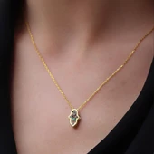 Gold Kaplama Çift Taraflı Fatma Ana Eli içi Zirkon Taşlı 925 Ayar Gümüş Kolye thumbnail 1