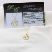Pırlanta Taş Balık 0.02 CT Gold Micron Kaplama Gümüş Kolye thumbnail 2