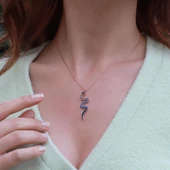 Siyah Gözlü Rose Gold Kaplama Yılan Gümüş Kolye thumbnail 2