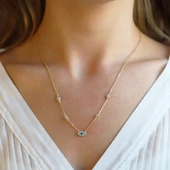 Mine İşli Göz Figürlü Gold Kaplama Trend Gümüş Kolye thumbnail 2