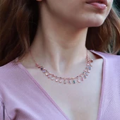 Renkli Zirkon Taşlı Rose Gold Kaplama Trend Gümüş Kolye thumbnail 4