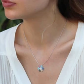 Renkli Zirkon Taşlı Çiçek Gümüş Kolye thumbnail 2