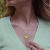 Allah Yazılı Sarı Mine İşli Mini Zirkon Taşlı Rose Gold Kaplama Gümüş Kolye thumbnail 2