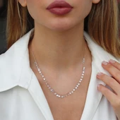 Rose Gold Kaplama Sıra Zirkon Taş Gümüş Kolye thumbnail 2