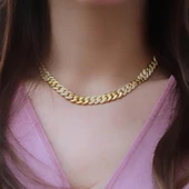 Gurmet Model Yarısı Zirkon Taşlı Gold Altın Kaplama Gümüş Gerdanlık thumbnail 2