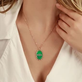 İtalyan Zincirli Mine Neon Yeşil Taşlı Göz Kolye thumbnail 2