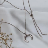 Hilal Model Zirkon Taşlı Asansörlü Gümüş Kolye thumbnail 1