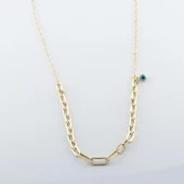 Tek Nazar Boncuklu Trend Zincirli Gold Kaplama Hallow Gümüş Kolye thumbnail 4