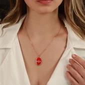 İtalyan Zincirli Mine Neon Kırmızı Taşlı Göz Kolye thumbnail 2