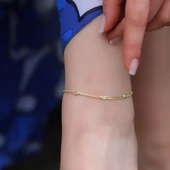 Dikdörtgen Zirkon Taşlı Gold Kaplama Gümüş Zincir Halhal thumbnail 2