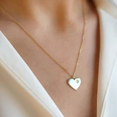 Pırlanta Taşlı 0.02 ct  Kalp Modeli Gold Micron Kaplama Gümüş Kolye thumbnail 3