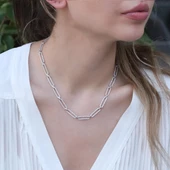 Zirkon Taşlı Trend Geçme Zincirli Gümüş Set thumbnail 4