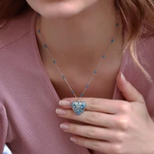 Nazar Boncuklu Mineli Kalpli Gümüş Kolye thumbnail 1