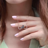 Renkli Zİrkon Taşlı Kelebek Detaylı Sonsuzluk Rose Gold Kaplama Gümüş Kolye thumbnail 3