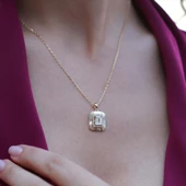 Radiant Kesim 1,25 Karat Zirkon Taşlı Elmas Model Gold Kaplama Gümüş Kolye thumbnail 3