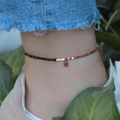 Pembe Kuvars Taşlı Oval Rose Gold Halhal thumbnail 1