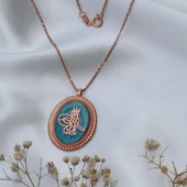 Mine İşli Osmanlı Tuğrası Rose Gold Kaplama Gümüş Kolye thumbnail 2