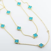 İkonik Alhambra Modeli Mavi Mine İşli Gold Kaplama Çift Dolamalı Gümüş Kolye thumbnail 2