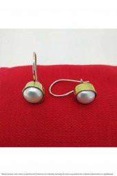 Doğal İnci Taşlı Otantik Gümüş Kadın Küpe 925 Ayar Mini Küpe Inci Taşlı Küpe - 4