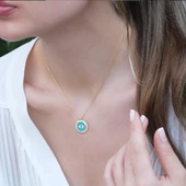 Göz Modeli Zirkon Taşlı Gold Kaplama Gümüş Kolye thumbnail 2