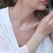 Zirkon Taşlı Trend Geçme Zincirli Gümüş Set thumbnail 1