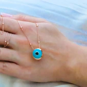 İtalyan Zincirde Nazar Boncuklu Gümüş Kolye thumbnail 2