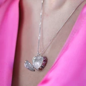 Renkli Zirkon Taşlı Açılır Kapanır Kalp Gümüş Kolye thumbnail 4