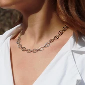 Trend Düğme Modeli Zirkon Taşlı Gümüş Kolye thumbnail 2