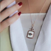 Rose Kaplama Mine üzerine Zirkon Taşlı Göz Sembollü 925 Ayar Gümüş Kolye thumbnail 1