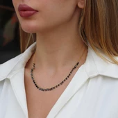 Sıra Siyah Zirkon Taş Gold Kaplama Gümüş Kolye thumbnail 2