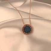 Zirkon Taşlı Güneş Rose Gold Kaplama Gümüş Kolye thumbnail 3