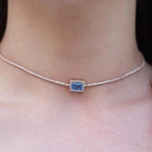 Aquamarin Taşlı Rose Gold Kaplama Choker Gümüş Kolye - 5