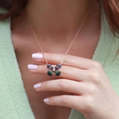 Renkli Zirkon Taşlı Kelebek Model Rose Gold Kaplama Gümüş Kolye thumbnail 1