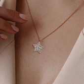 Yıldız Baget Taşlı Rose Gold 925 Ayar Gümüş Kolye thumbnail 1