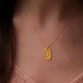 Plaka Üzerine Nal İşlemeli Turkuaz Taşlı Altın Kaplama Gümüş Kolye thumbnail 1