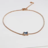 Aquamarin Taşlı Rose Gold Kaplama Choker Gümüş Kolye - 3