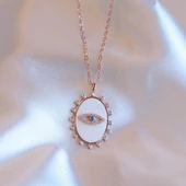 İtalyan Zincirli Mine Neon Beyaz Taşlı Göz Kolye thumbnail 1