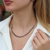 Sıra Siyah Zirkon Taş Rose Gold Kaplama Gümüş Kolye thumbnail 2