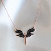 Siyah Zirkon Taşlı Mikail Meleği Rose Kaplama Gümüş Kolye thumbnail 2