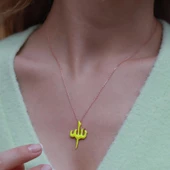 Allah Yazılı Sarı Mine İşli Mini Zirkon Taşlı Rose Gold Kaplama Gümüş Kolye thumbnail 1