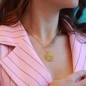 Gri Akik Taşlı Kutup Yıldızı Gold Kaplama Gümüş Kolye thumbnail 1