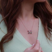 Beyaz Zirkon Taşlı Renkli Kelebek Model Rose Gold Kaplama Gümüş Kolye thumbnail 2