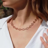 Trend Düğme Modeli Zirkon Taşlı Rose Gold Kaplama Gümüş Kolye thumbnail 1